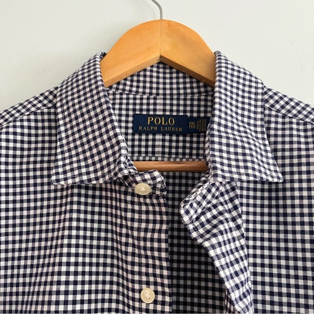 Polo Ralph Lauren Men’s Collared Button Down Gingham Cotton XXL Navy Blue White